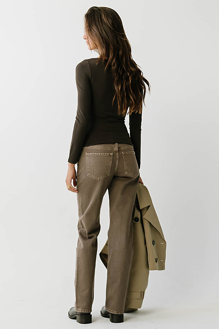 Nellie Boat Neck Top in Brown