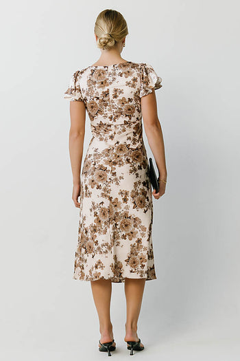 Isabella Floral Maxi Dress in Brown
