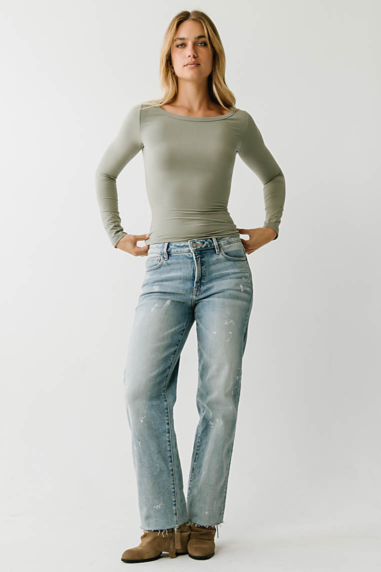 Nellie Boat Neck Top in Sage
