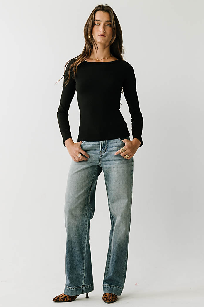 Nellie Boat Neck Top in Black