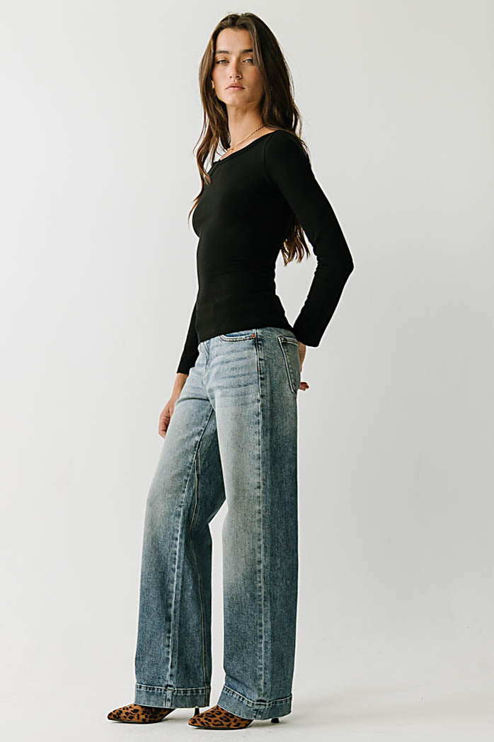 Nellie Boat Neck Top in Black