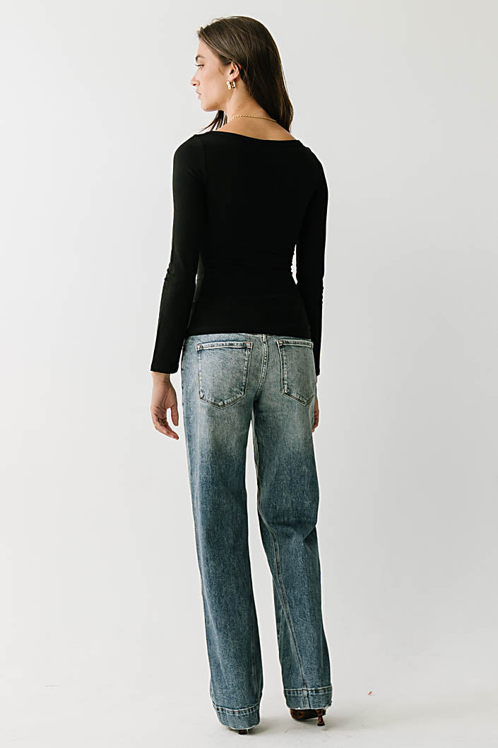 Nellie Boat Neck Top in Black