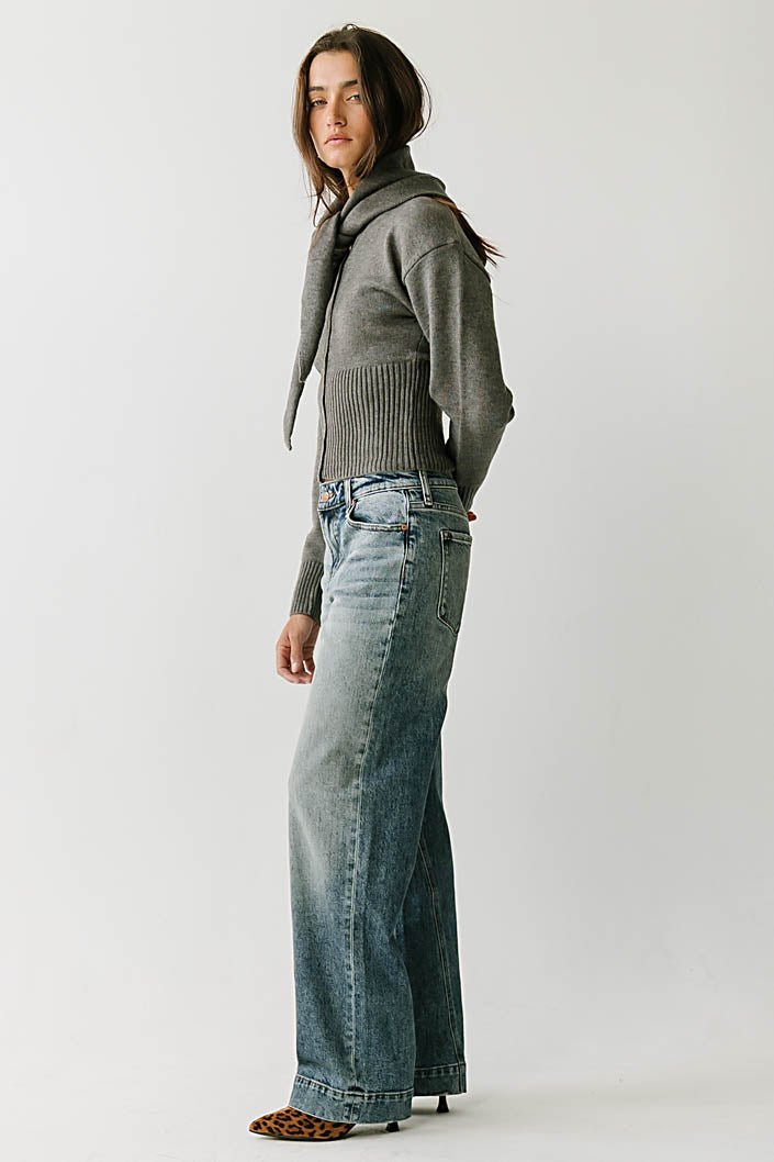 Birdie Button Down Sweater in Charcoal