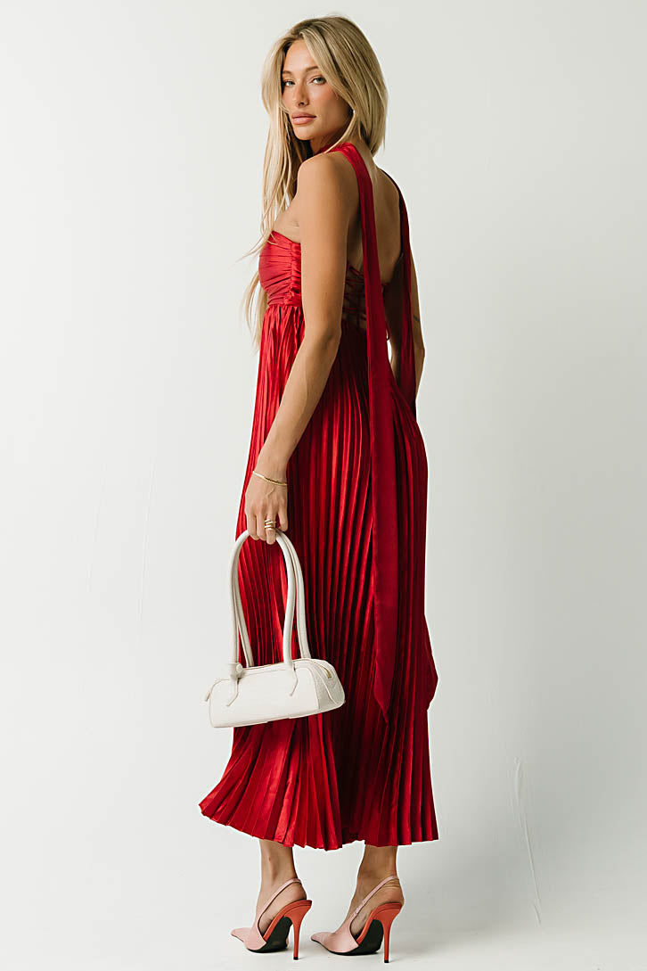 Lina Accordion Maxi Dress in Red