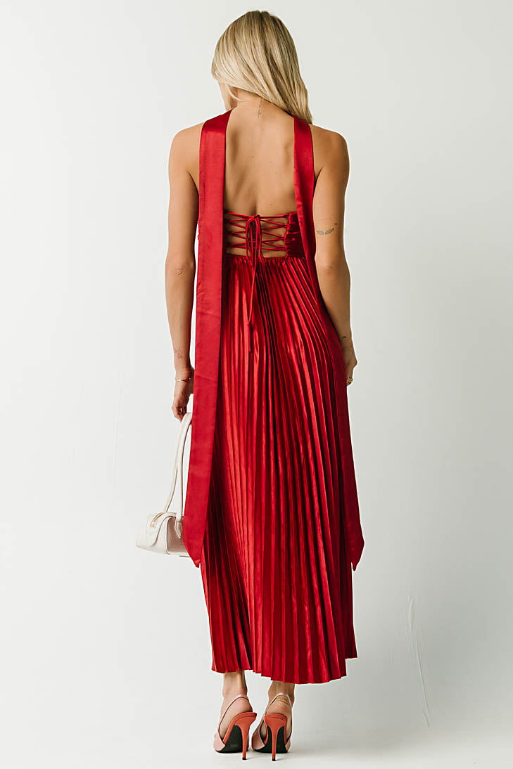 Lina Accordion Maxi Dress in Red