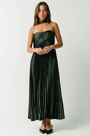 Lina Accordion Maxi Dress in Hunter Green