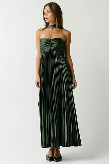 Lina Accordion Maxi Dress in Hunter Green