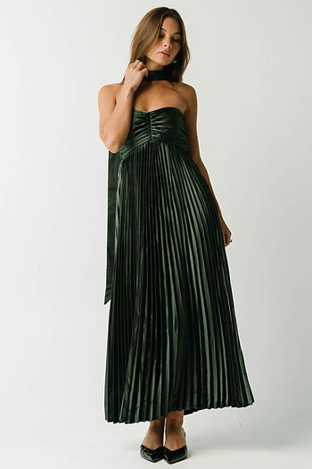Lina Accordion Maxi Dress in Hunter Green