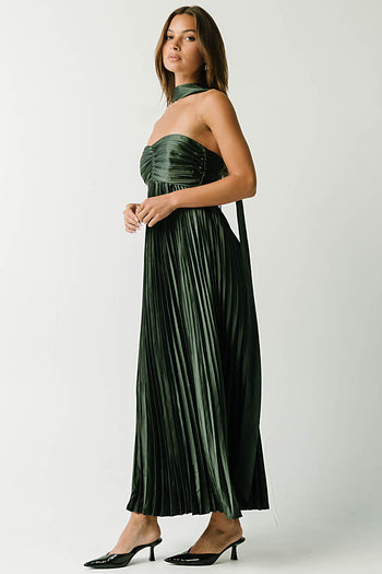 Lina Accordion Maxi Dress in Hunter Green