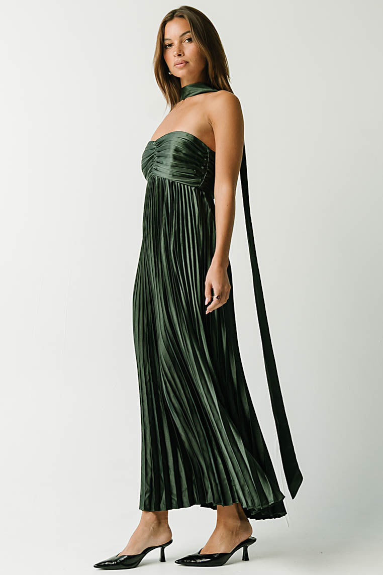Lina Accordion Maxi Dress in Hunter Green