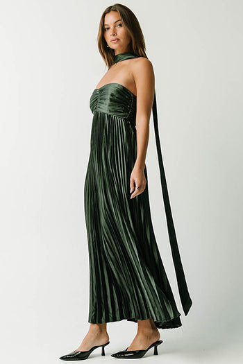 Lina Accordion Maxi Dress in Hunter Green