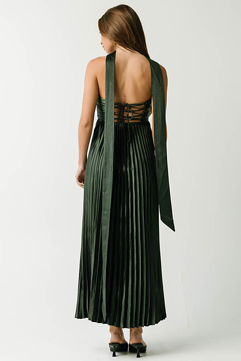 Lina Accordion Maxi Dress in Hunter Green