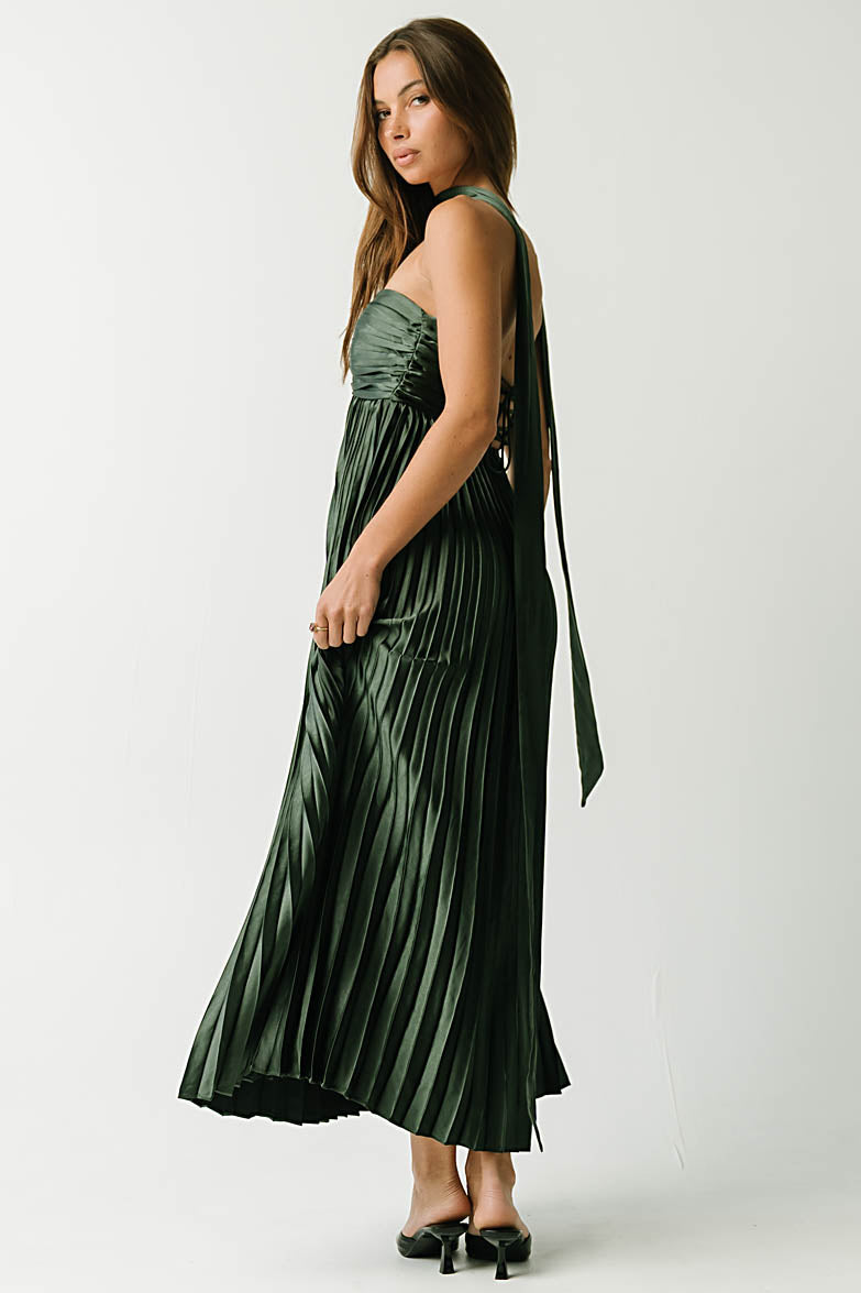 Lina Accordion Maxi Dress in Hunter Green