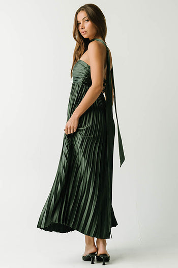Lina Accordion Maxi Dress in Hunter Green