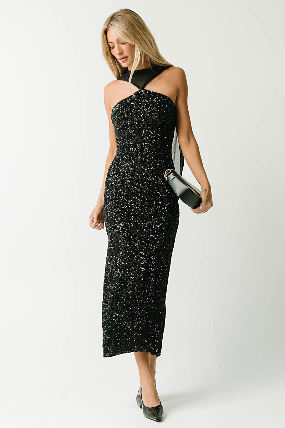 Max Sequin Maxi Dress in Black