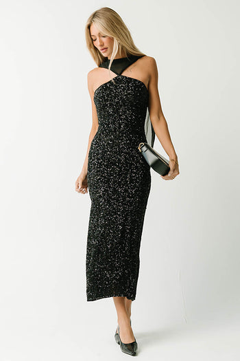 Max Sequin Maxi Dress in Black