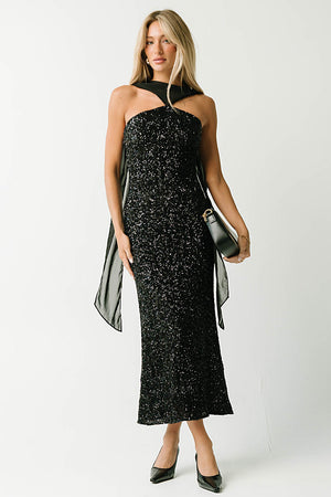 Max Sequin Maxi Dress in Black