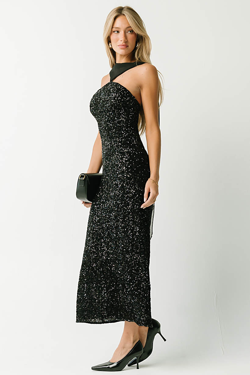 Max Sequin Maxi Dress in Black