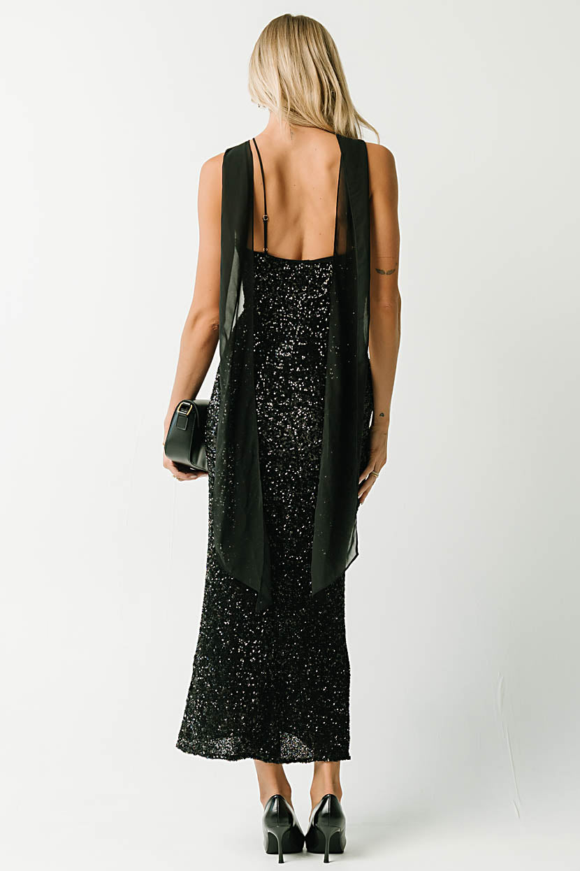Max Sequin Maxi Dress in Black