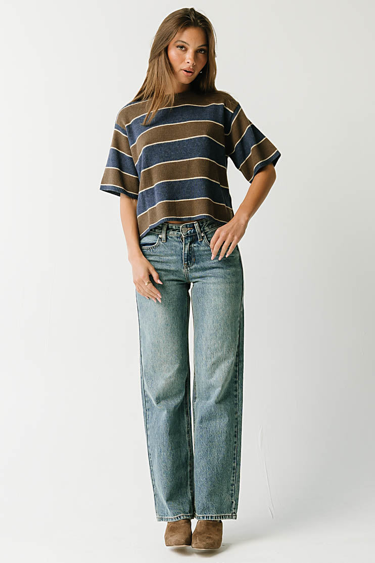 Tracy Striped Sweater Tee in Brown