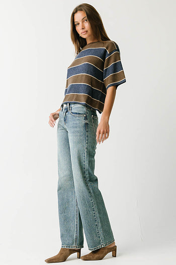 Tracy Striped Sweater Tee in Brown