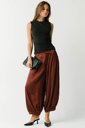 Barbara Satin Balloon Pants in Rust