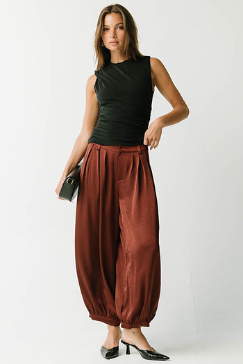 Barbara Satin Balloon Pants in Rust