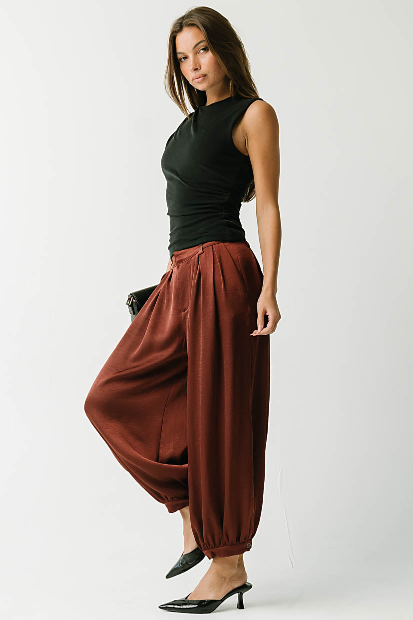 Barbara Satin Balloon Pants in Rust