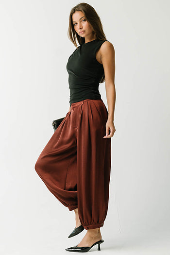 Barbara Satin Balloon Pants in Rust