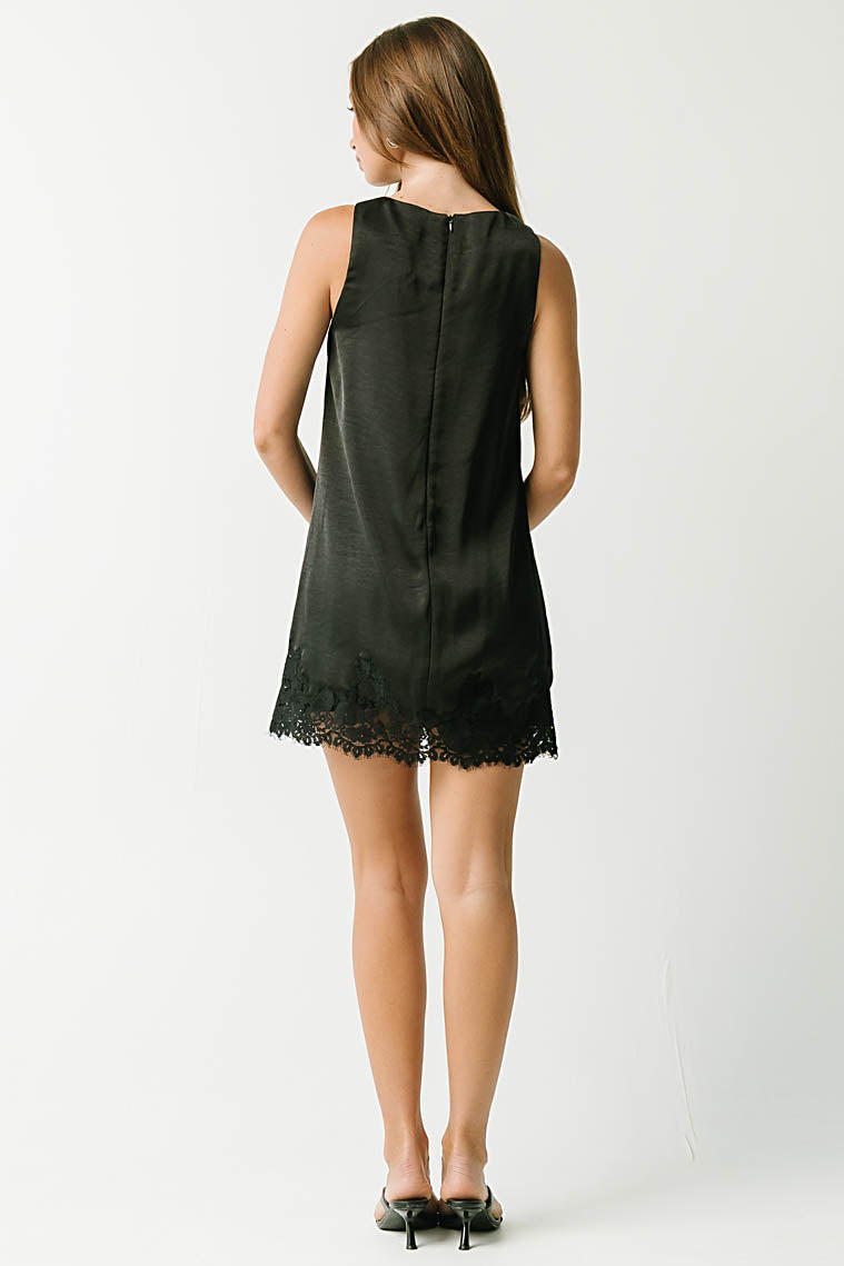 Scotty Lace Trim Mini Dress in Black