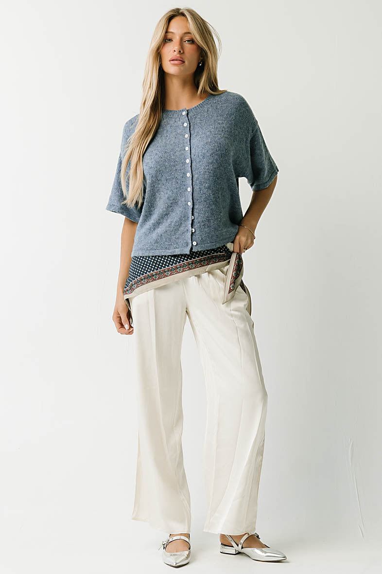 Monroe Pointelle Cardigan in Denim