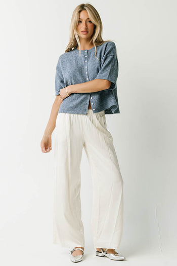 Monroe Pointelle Cardigan in Denim