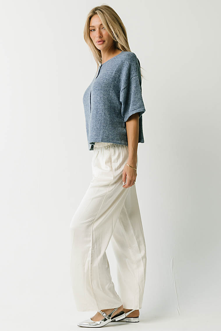 Monroe Pointelle Cardigan in Denim