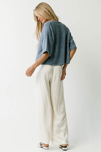 Monroe Pointelle Cardigan in Denim