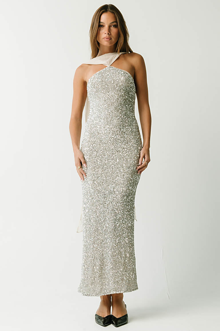 Max Sequin Maxi Dress in Silver