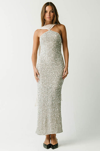 Max Sequin Maxi Dress in Silver