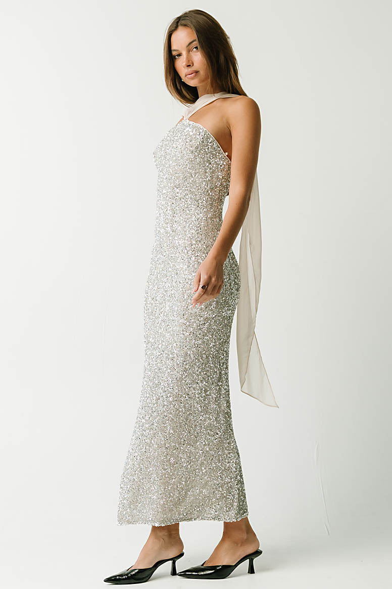 Max Sequin Maxi Dress in Silver