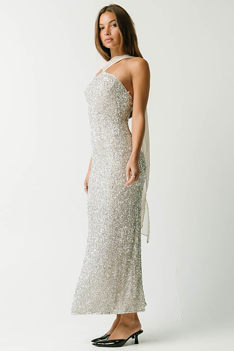 Max Sequin Maxi Dress in Silver