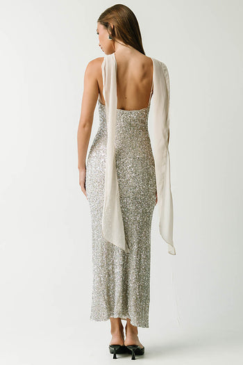 Max Sequin Maxi Dress in Silver