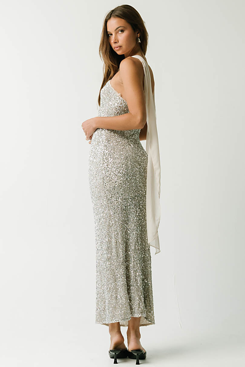 Max Sequin Maxi Dress in Silver