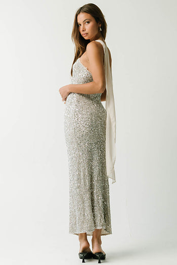 Max Sequin Maxi Dress in Silver
