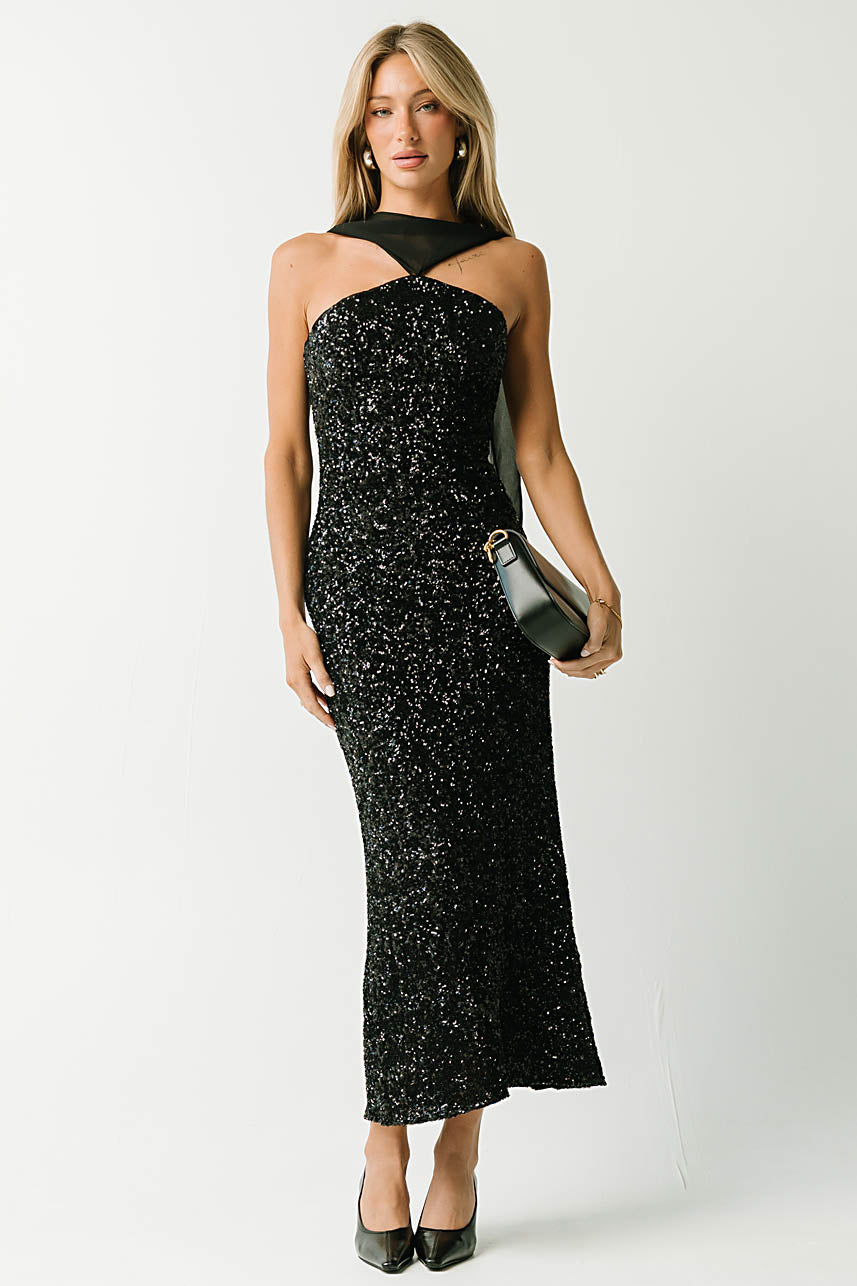 Max Sequin Maxi Dress in Black