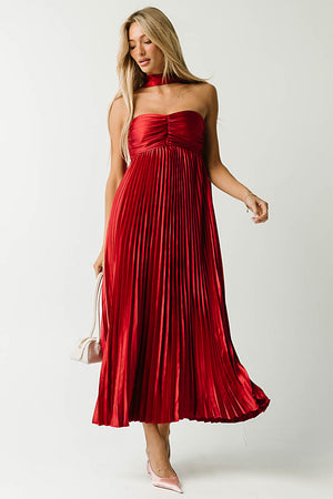 Lina Accordion Maxi Dress in Red