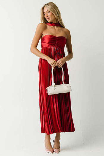 Lina Accordion Maxi Dress in Red