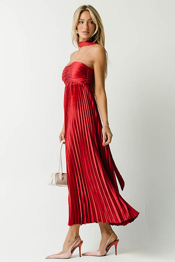 Lina Accordion Maxi Dress in Red