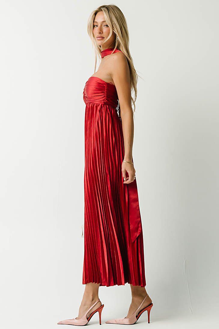 Lina Accordion Maxi Dress in Red