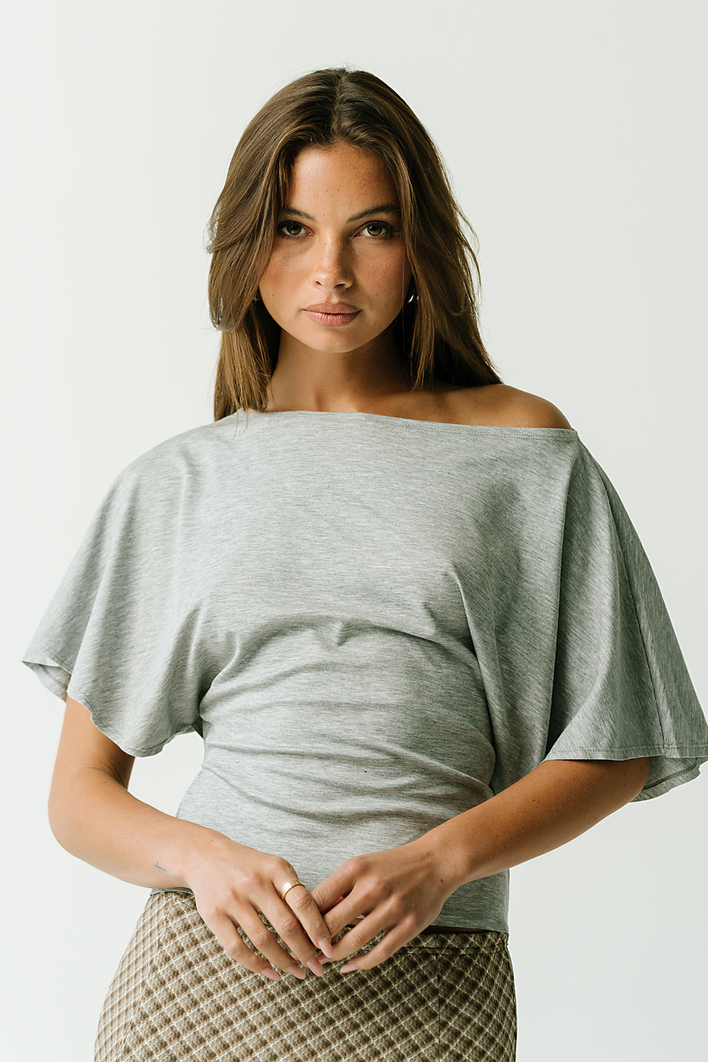Cass Bat Wing Top in Heather Grey