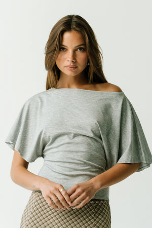 Cass Bat Wing Top in Heather Grey
