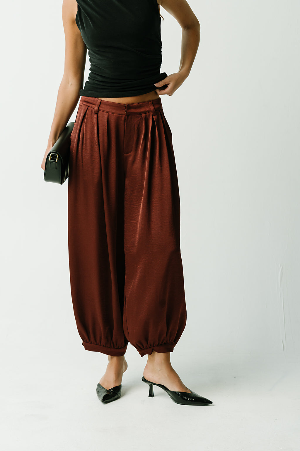 Barbara Satin Balloon Pants in Rust