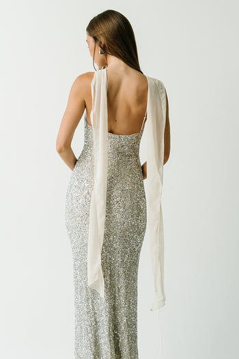 Max Sequin Maxi Dress in Silver